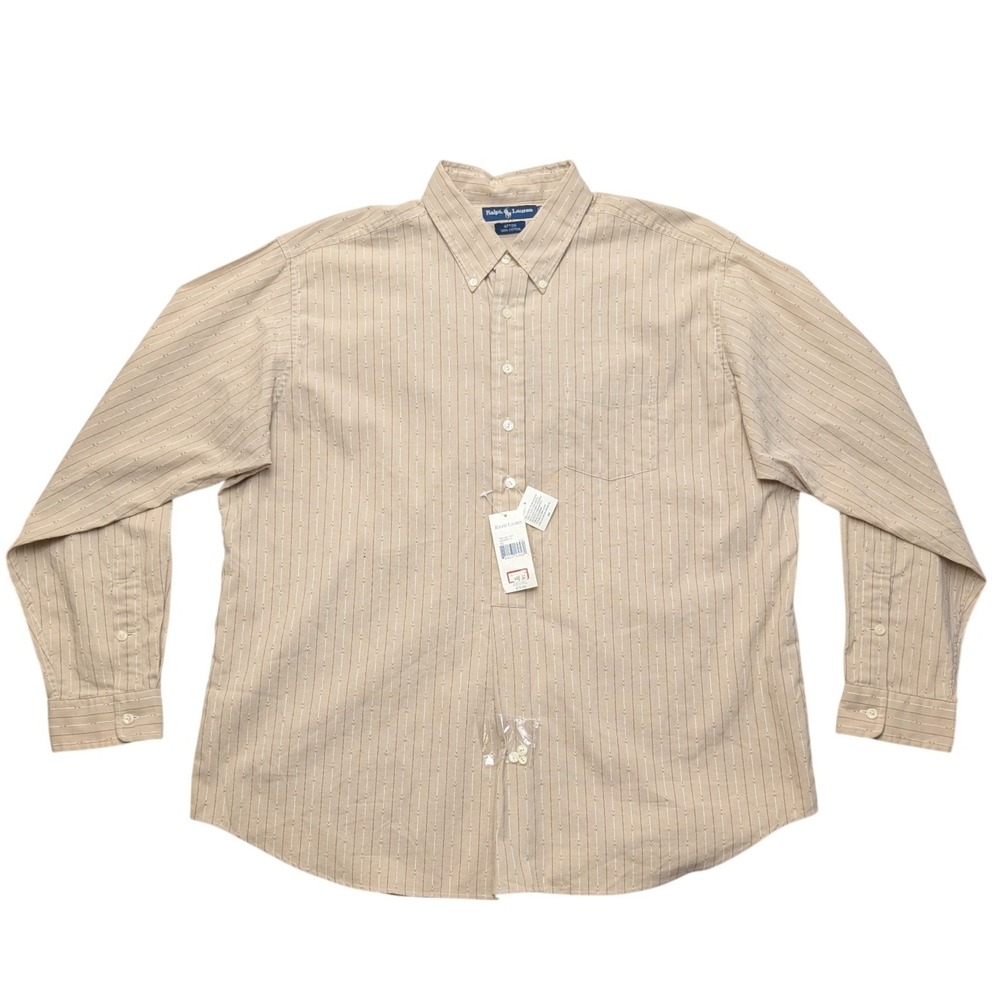 NWT Ralph Lauren Afton Shirt Mens XL Tan Striped Button Down Long Sleeve